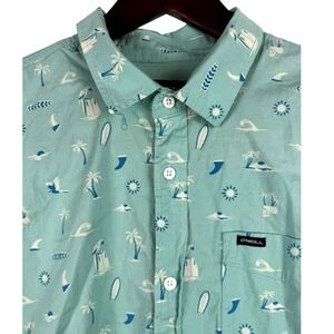 O'Neill Mens Short Sleeve Button Up‎ Shirt Palm Tree Surfboard Print Casual Top
